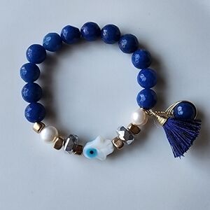 Blue Beaded Bracelet with Tassel
